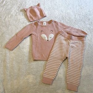 Baby Girl - Carter’s 12 Months - Pink Fox Sweater Three Piece Set